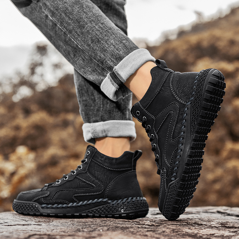 Men's Casual Leather Fashion Sneakers Ankle Chukka Boots Handmade Lightweight Loafers Mid-top Dress Boots Walking Driving Shoes