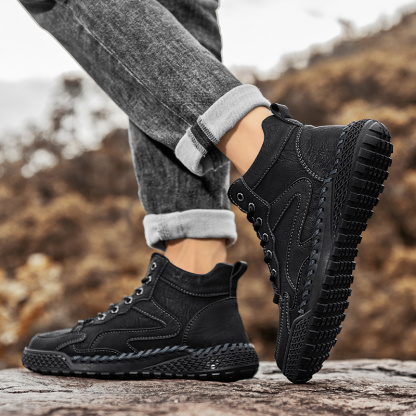 Men's Casual Leather Fashion Sneakers Ankle Chukka Boots Handmade Lightweight Loafers Mid-top Dress Boots Walking Driving Shoes