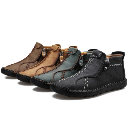 Medieval Boots Leather Renaissance Outdoor Casual Fashion Zipper Slip On Orthopedic Boots for Men