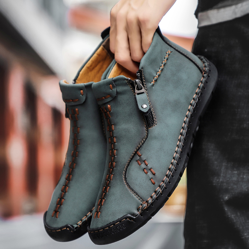 Medieval Boots Leather Renaissance Outdoor Casual Fashion Zipper Slip On Orthopedic Boots for Men