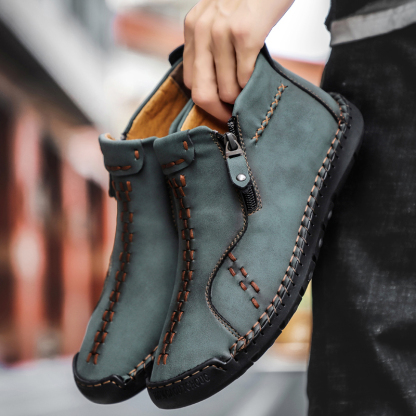 Medieval Boots Leather Renaissance Outdoor Casual Fashion Zipper Slip On Orthopedic Boots for Men