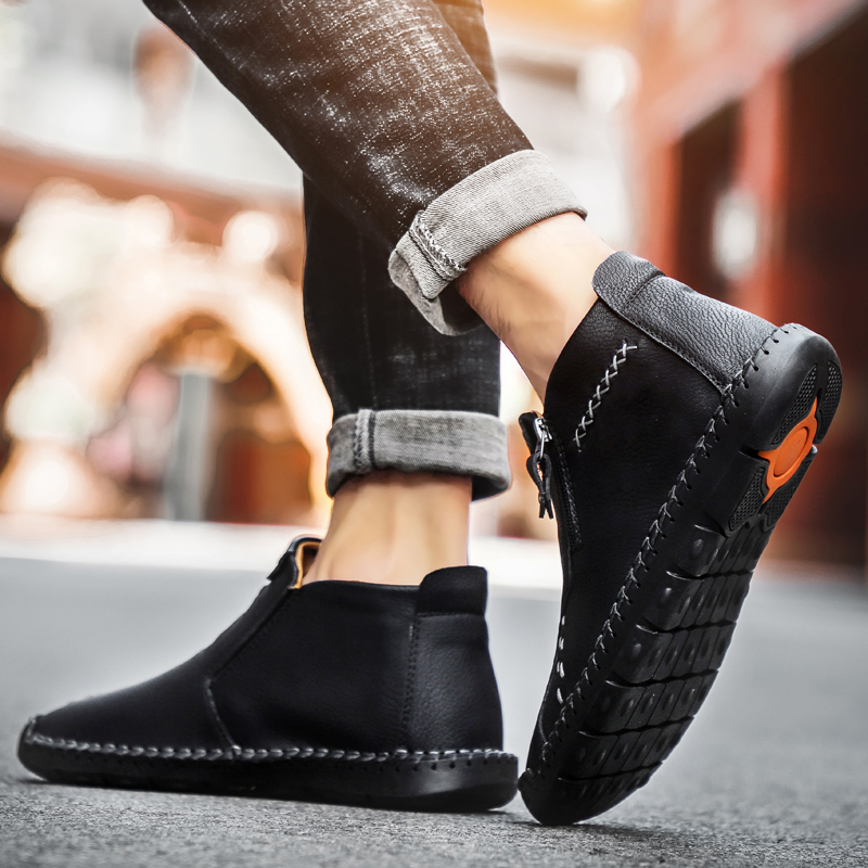 Medieval Boots Leather Renaissance Outdoor Casual Fashion Zipper Slip On Orthopedic Boots for Men