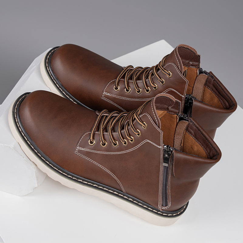 Men's Work Boots, 6 Inch Soft Toe Boot, Wedge Sole, Arch Support Anti-Fatigue Shoes, Water Resistant Leather EH Safety Boots