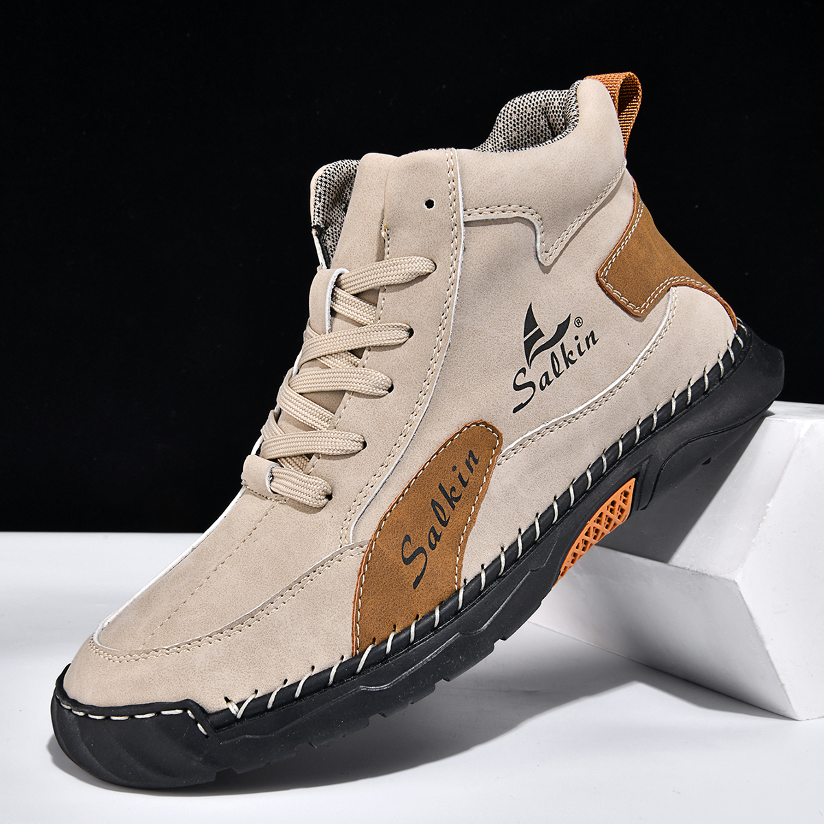 Men's Orthopedic Walking Shoes - Built-In Arch Support; Waterproof Leather Upper; Wide Toe; Non-Slip; Anti-Wear; Comfortable