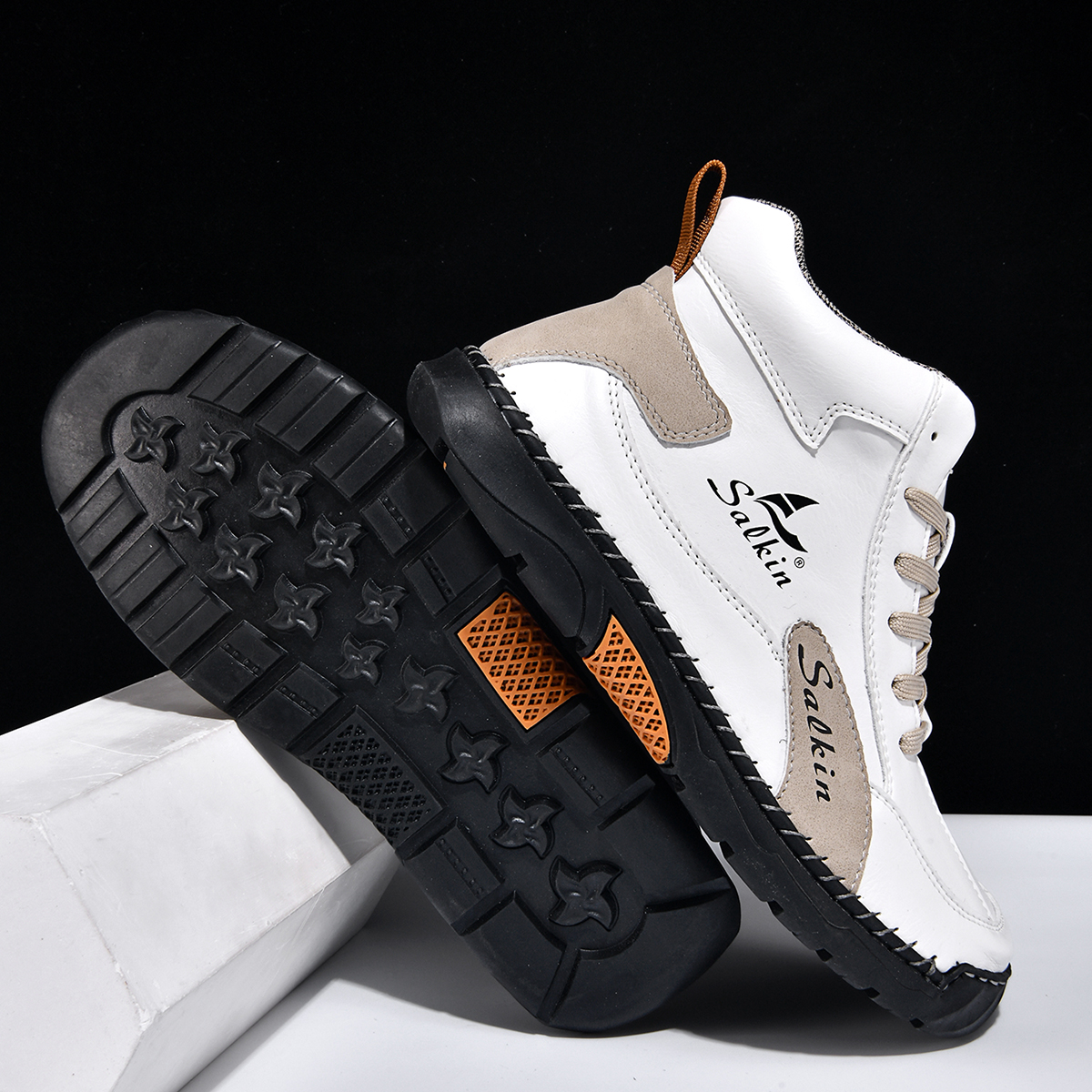 Men's Orthopedic Walking Shoes - Built-In Arch Support; Waterproof Leather Upper; Wide Toe; Non-Slip; Anti-Wear; Comfortable