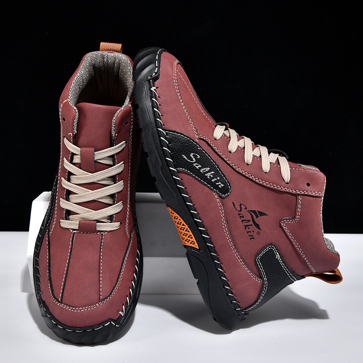 Men's Orthopedic Walking Shoes - Built-In Arch Support; Waterproof Leather Upper; Wide Toe; Non-Slip; Anti-Wear; Comfortable