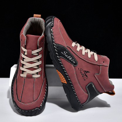 Men's Orthopedic Walking Shoes - Built-In Arch Support; Waterproof Leather Upper; Wide Toe; Non-Slip; Anti-Wear; Comfortable