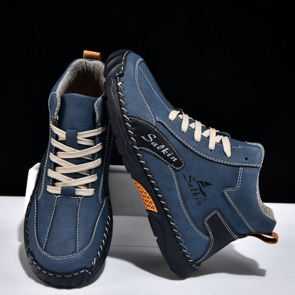 Men's Orthopedic Walking Shoes - Built-In Arch Support; Waterproof Leather Upper; Wide Toe; Non-Slip; Anti-Wear; Comfortable