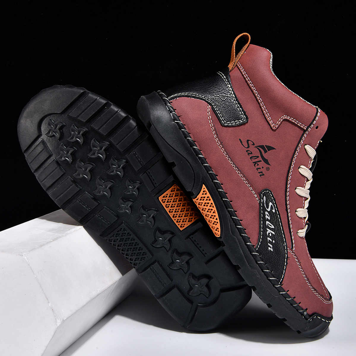 Men's Orthopedic Walking Shoes - Built-In Arch Support; Waterproof Leather Upper; Wide Toe; Non-Slip; Anti-Wear; Comfortable