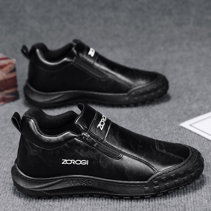 Men's shoes 2025 spring new sports casual leather shoes lazy slip-on
