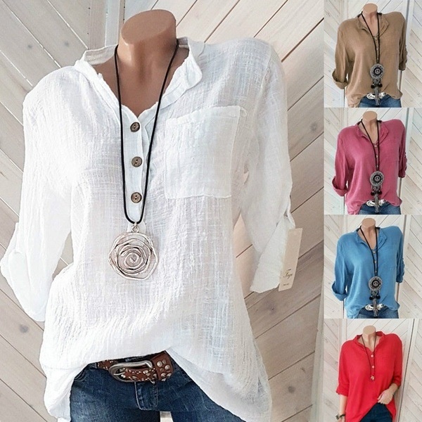 Women's solid-color V-neck pocket top for spring and summer