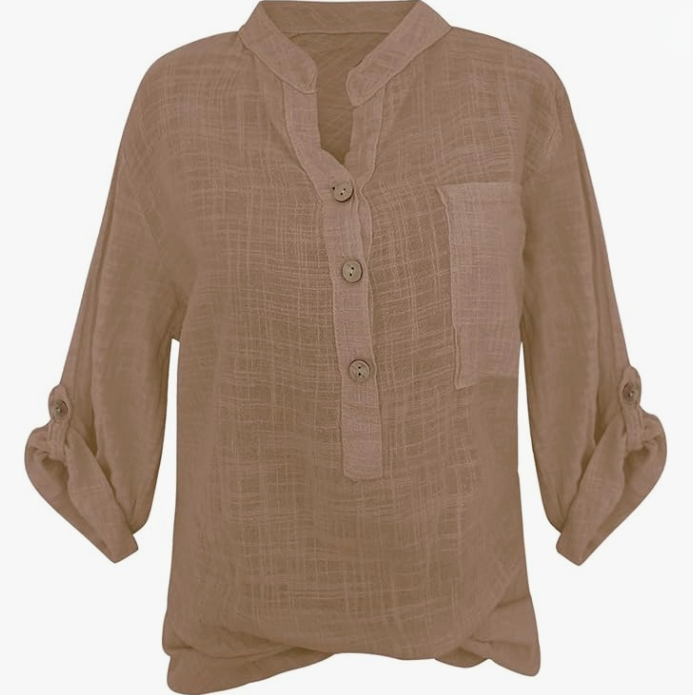 Women's solid-color V-neck pocket top for spring and summer