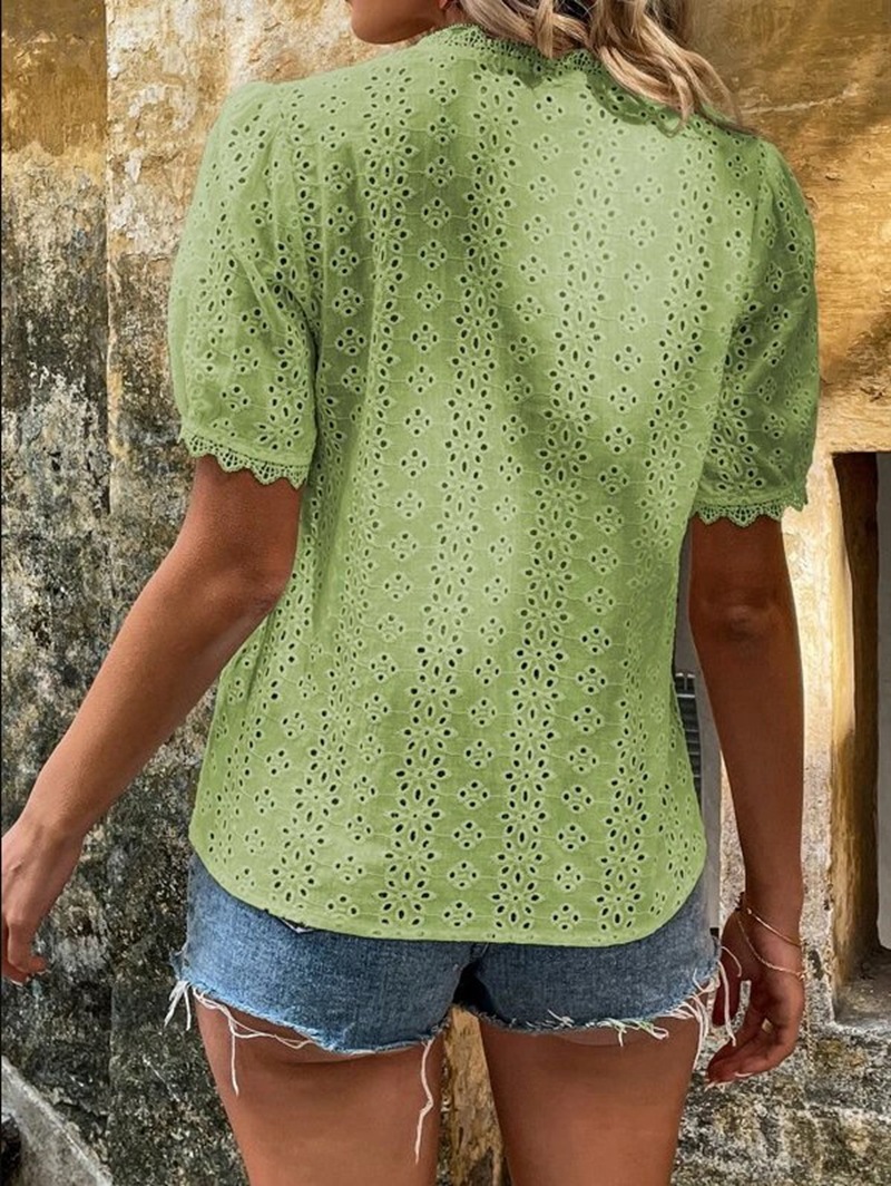 Solid-color Short-sleeved Cutout Blouse