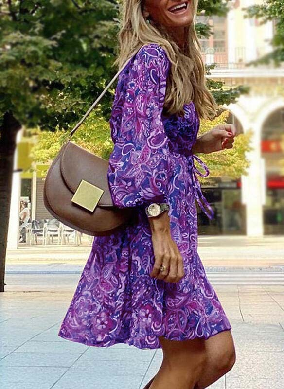 Mid-waist pullover short-sleeved printed loose dress