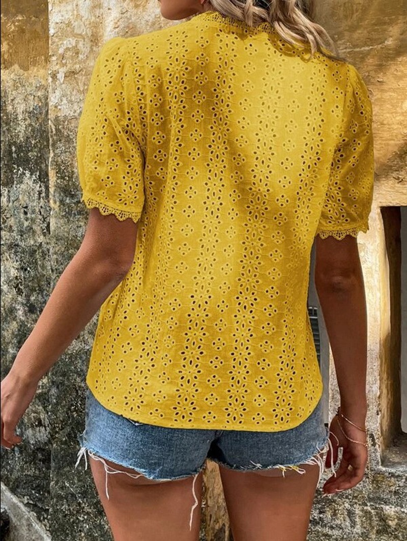 Solid-color Short-sleeved Cutout Blouse
