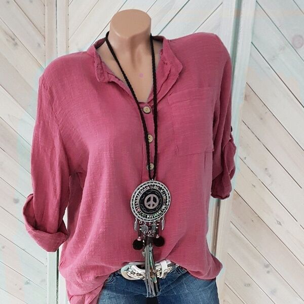 Women's solid-color V-neck pocket top for spring and summer
