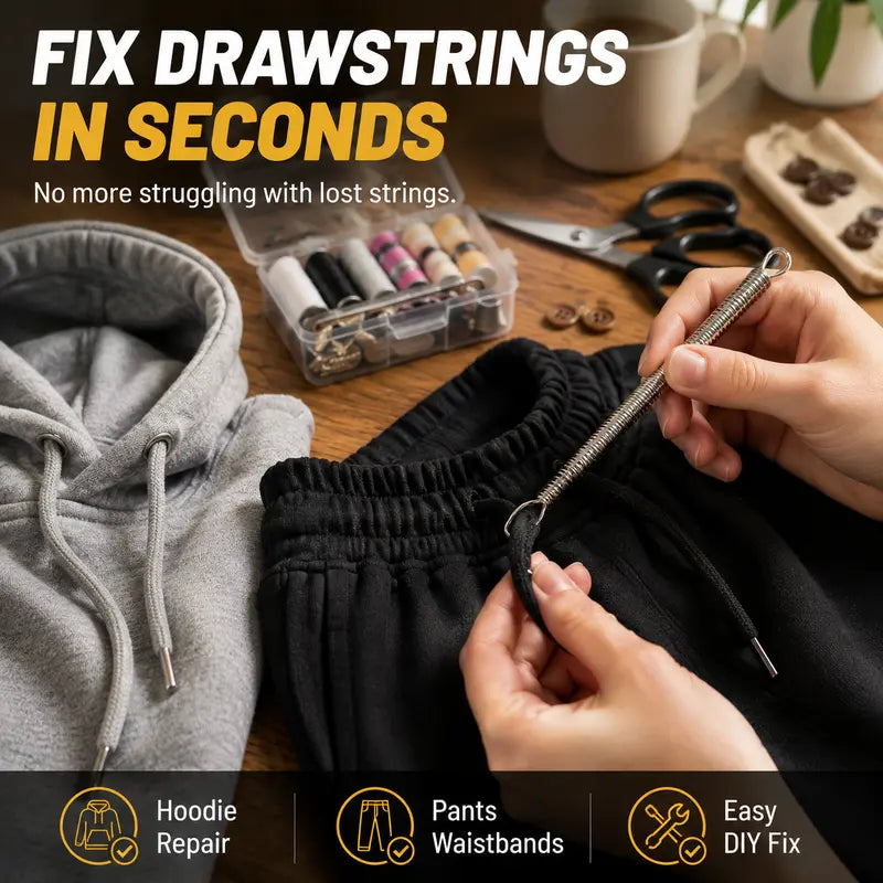 🧵 Flexible Drawstring Threader Tool – 5PCS Stainless Steel Cord Repair Set