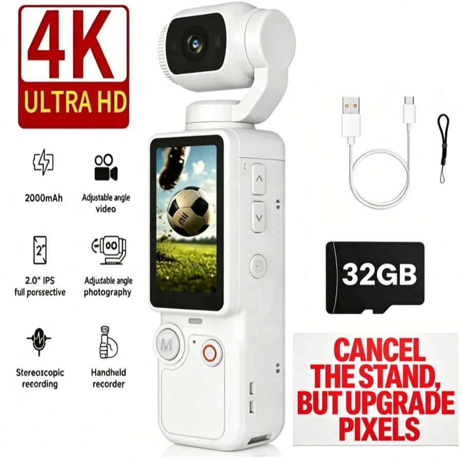 Upgraded Vlog Action Camera with 180° Rotating Lens, Autofocus, and Included 32GB Memory Card