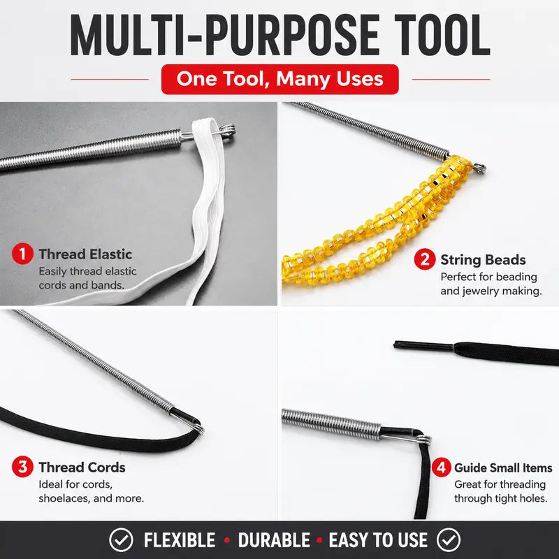🧵 Flexible Drawstring Threader Tool – 5PCS Stainless Steel Cord Repair Set