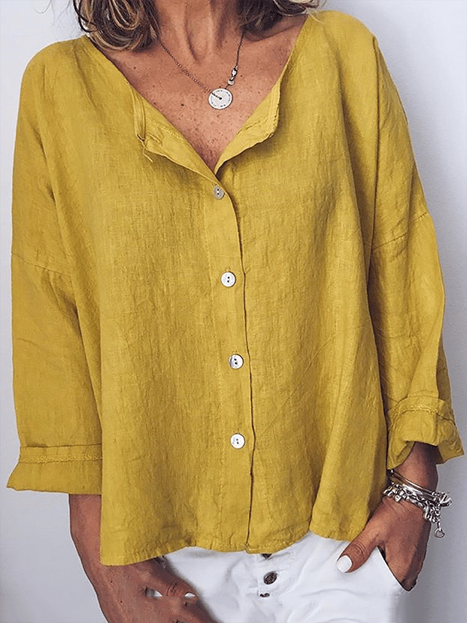 Women's Solid Color Simple Casual Cotton And Linen Tops