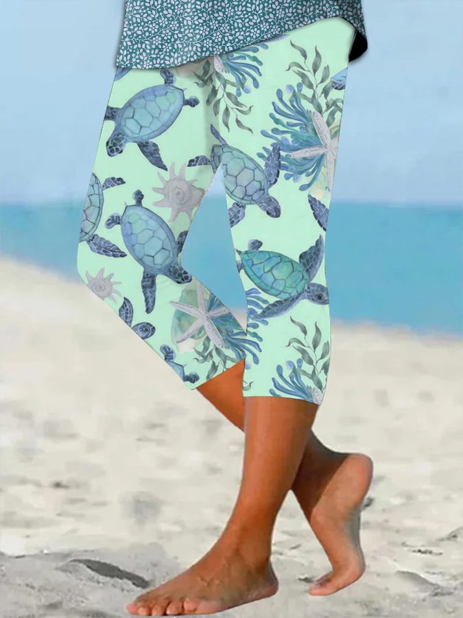  Buy 3 Get 15% Off Women's Hawaiian Turtle Print Resort Casual Leggings