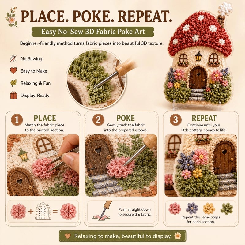 🔥Last Day 49% OFF - ✨Whimsical Village 3D Fabric Poke Art Kit