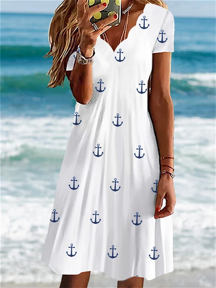 Women's Casual Dress Shift Dress Print Dress Print Ruched Print V Neck Mini Dress Active Fashion Outdoor Daily Short Sleeve Loose Fit White Blue Spring Summer