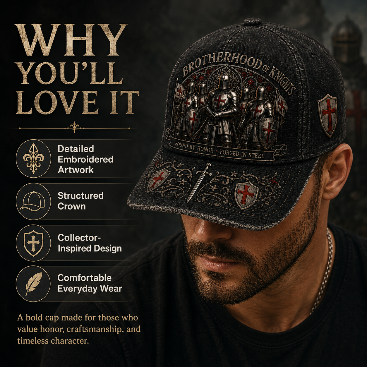 🔥 Last Day 49% OFF | Vintage Brotherhood of Knights Distressed Baseball Cap ⚔️🛡️