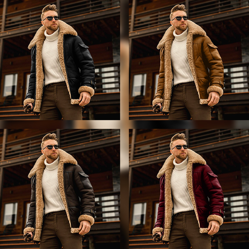 High-grade fur all-in-one men's coat with fleece and fleece jacket