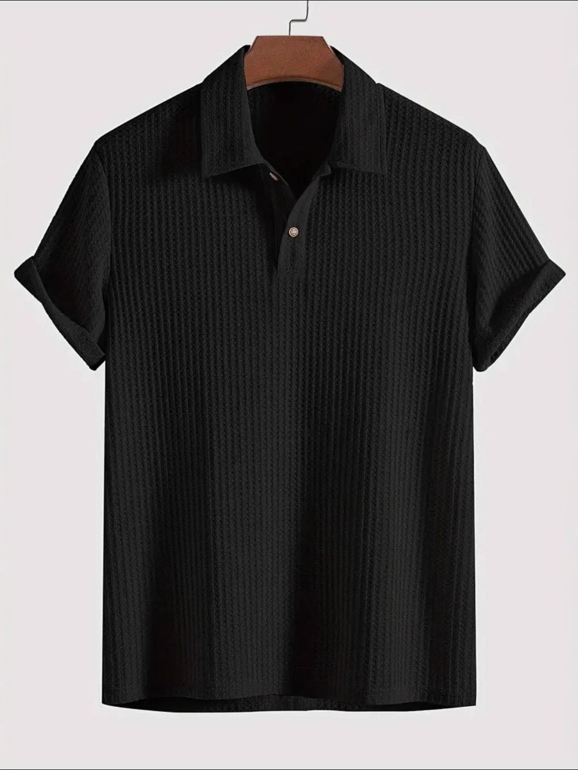 Men's Waffle-Knit Collared Neck Short Sleeve Polo