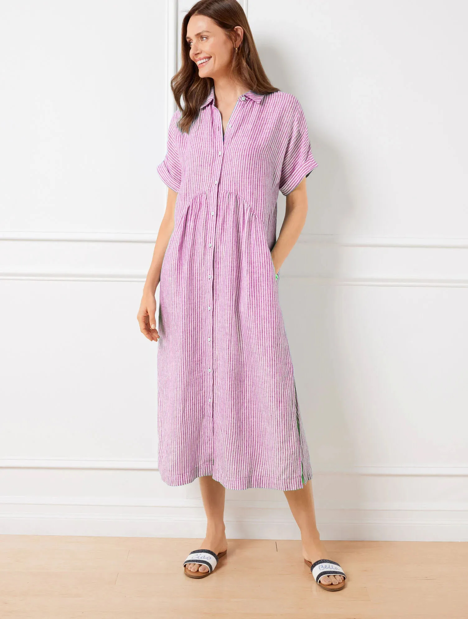 NEW🔥Drop Waist Linen Shirtdress - Happy Stripe