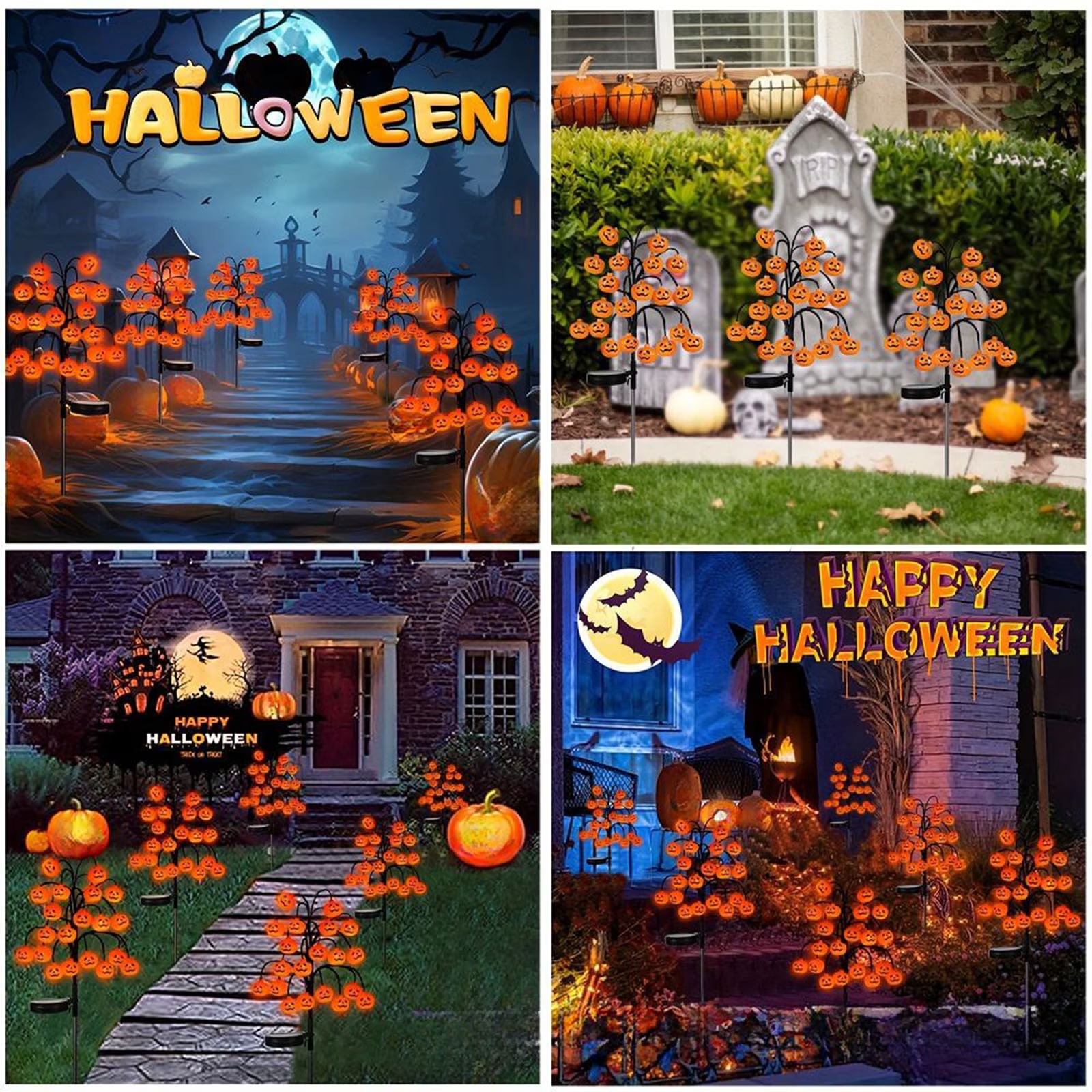 🎃 Solar Pumpkin Branch Lights Outdoor (20 LED) – Waterproof Garden Stake Halloween Decor ✨