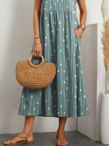 flowersverse Casual Crew Neck Loose Polka Dots Dress