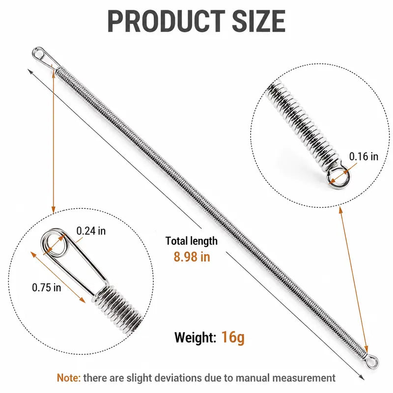 Stainless steel spring construction and rounded threading loops