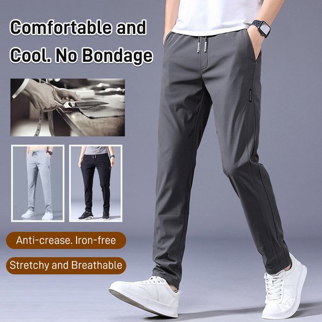 2025 new men's casual ice silk trend straight pants
