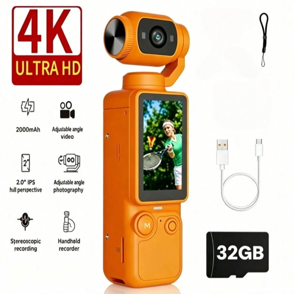 Upgraded Vlog Action Camera with 180° Rotating Lens, Autofocus, and Included 32GB Memory Card