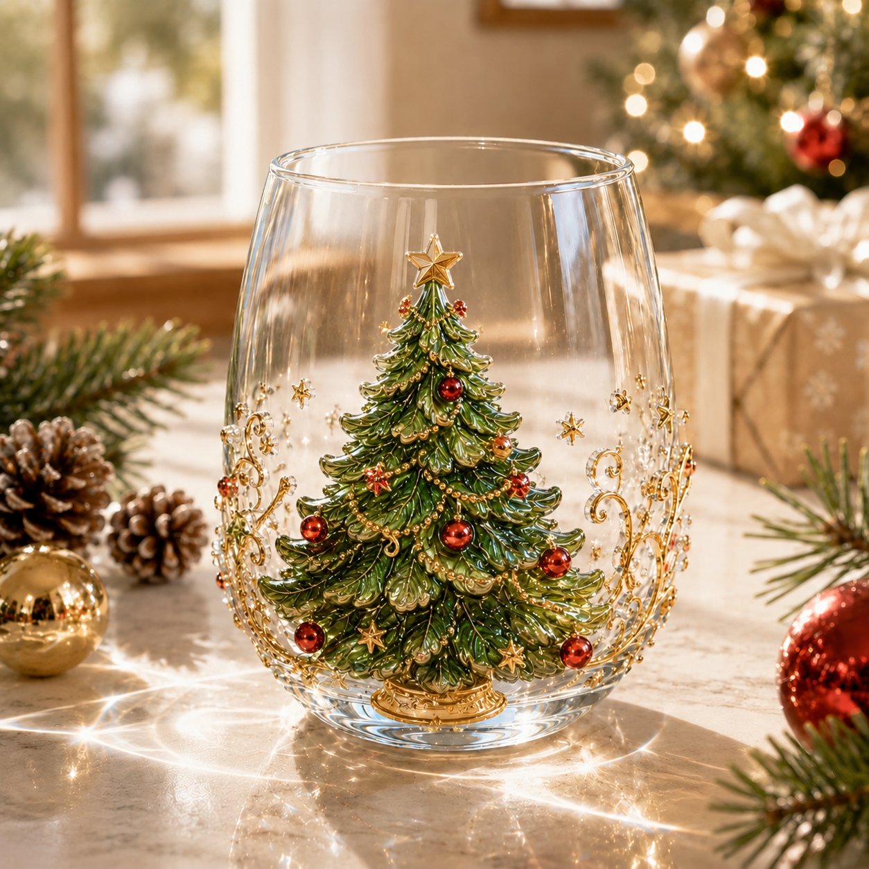 🎄✨ 3D Christmas Glass Art Cup | Luxury Raised Holiday Glassware for Drinks, Decor & Christmas Gifts 🎁