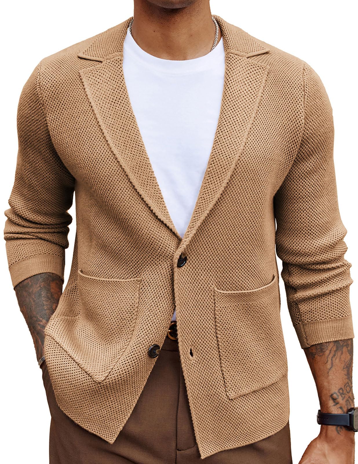Men's Cardigan Sweater Shawl Collar Button Down Knit Blazer Jacket Knitwear