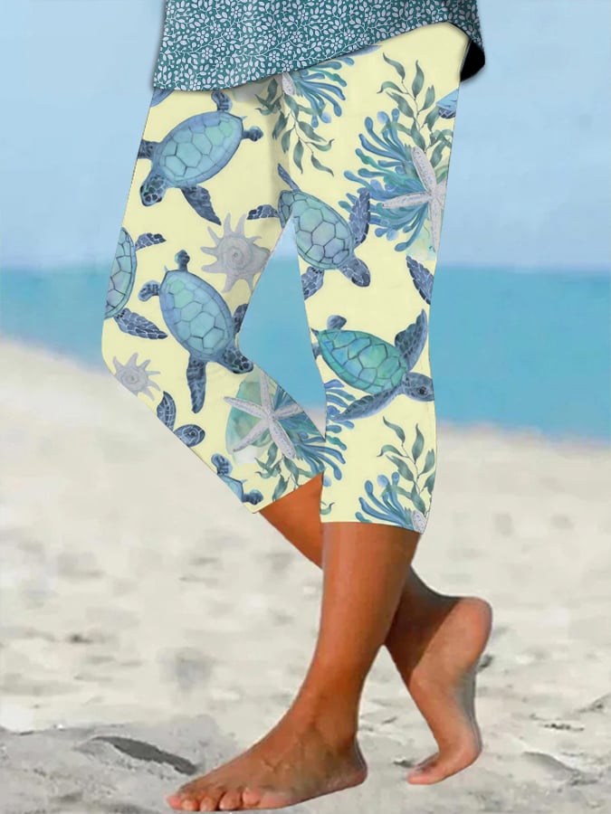  Buy 3 Get 15% Off Women's Hawaiian Turtle Print Resort Casual Leggings