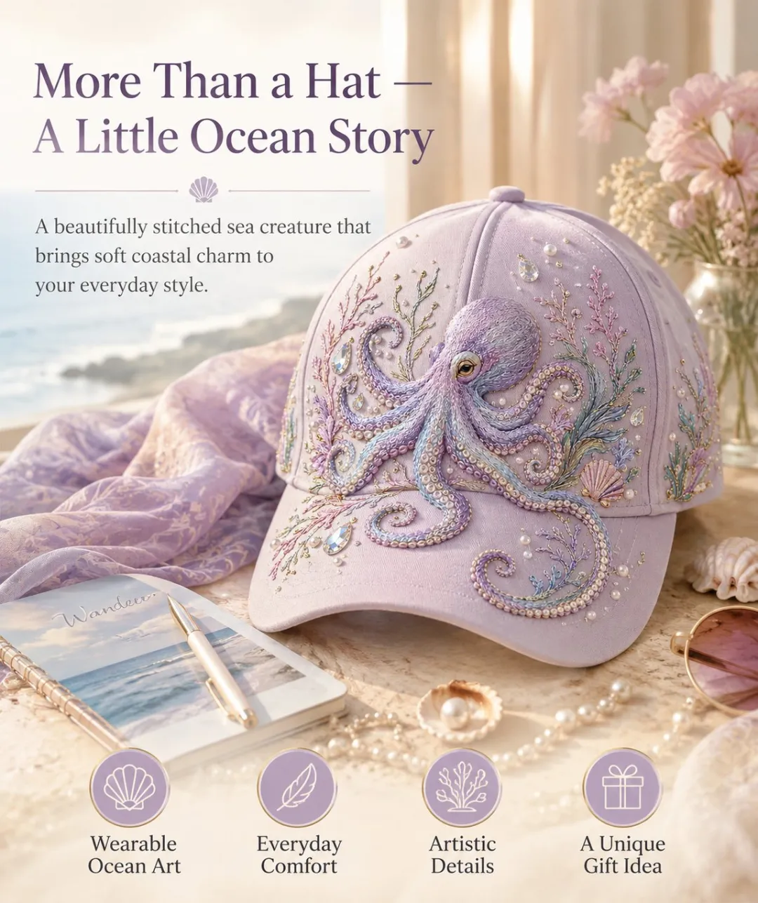 🔥 Last Day 49% OFF – 🌊 3D Ocean Creatures Embroidery Cap