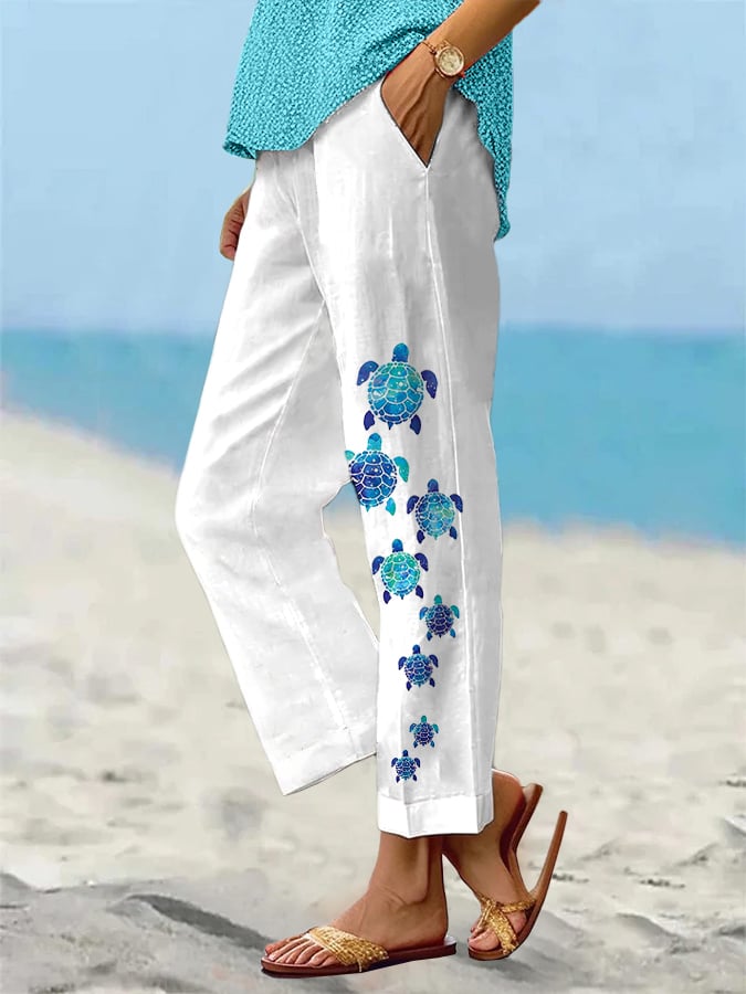 Women's Sea Turtle Print Casual Vacation Pants