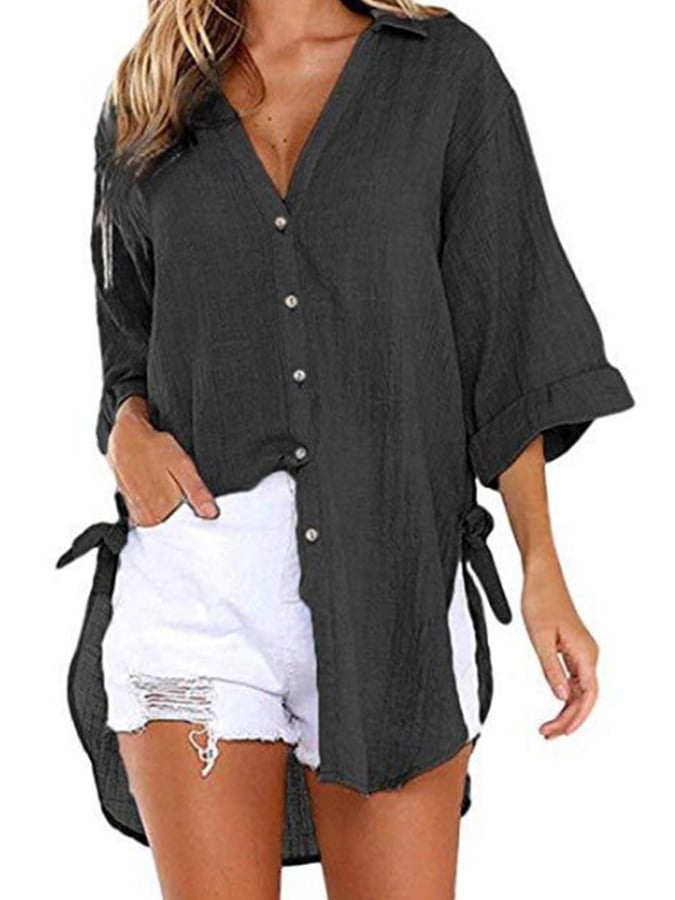 Ladies Cotton Linen Irregular Casual Shirt