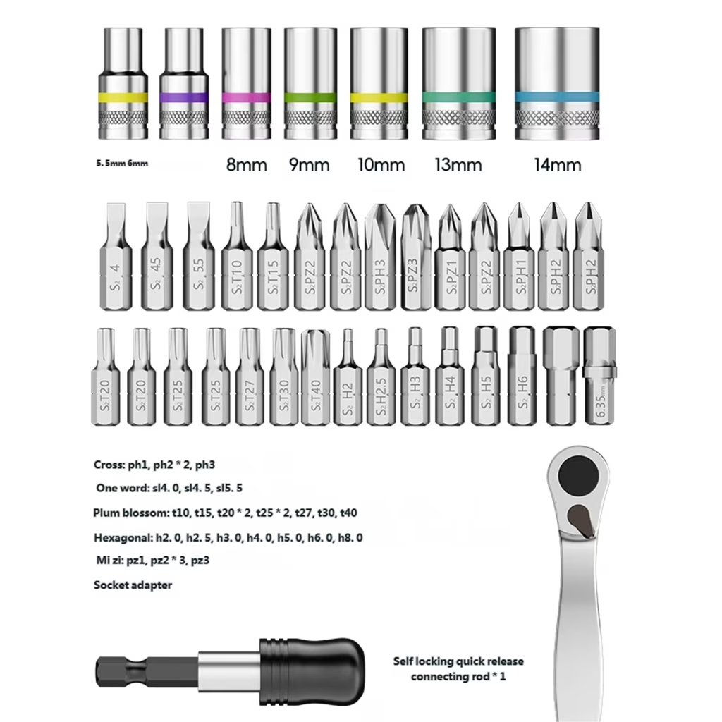 38 in 1 72Tooth Ratchet Socket Wrench Set with Magnetic Socket Ergonomic Handle