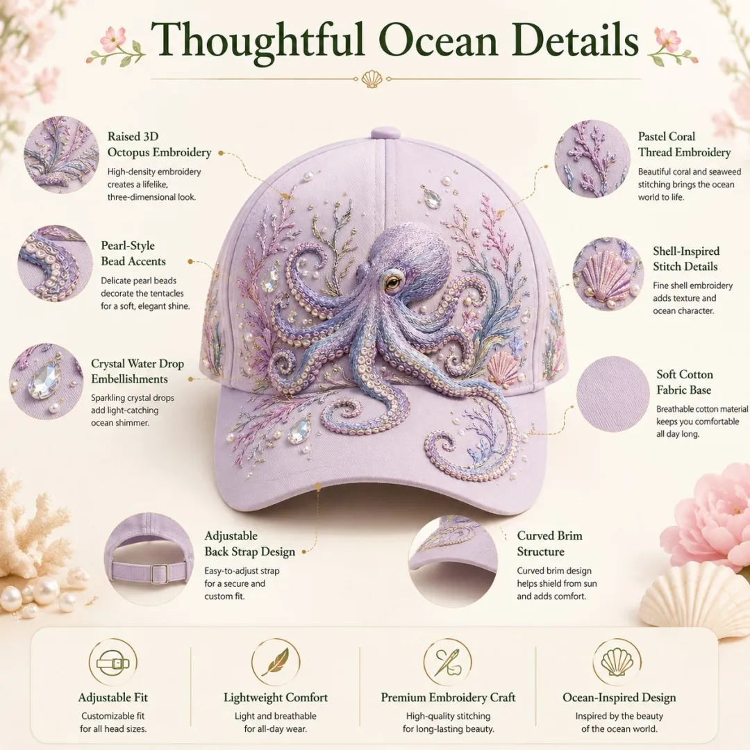 🔥 Last Day 49% OFF – 🌊 3D Ocean Creatures Embroidery Cap