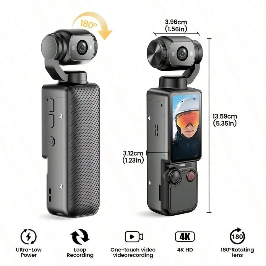 Upgraded Vlog Action Camera with 180° Rotating Lens, Autofocus, and Included 32GB Memory Card