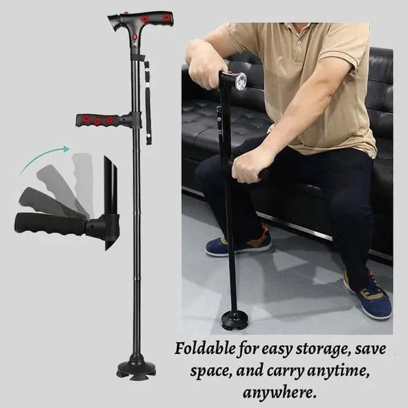 🔥 LAST DAY: 49% OFF | Double-Handle Foldable Walking Stick with Light & Alarm 🦯✨