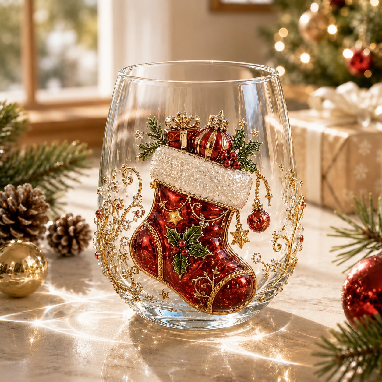 🎄✨ 3D Christmas Glass Art Cup | Luxury Raised Holiday Glassware for Drinks, Decor & Christmas Gifts 🎁
