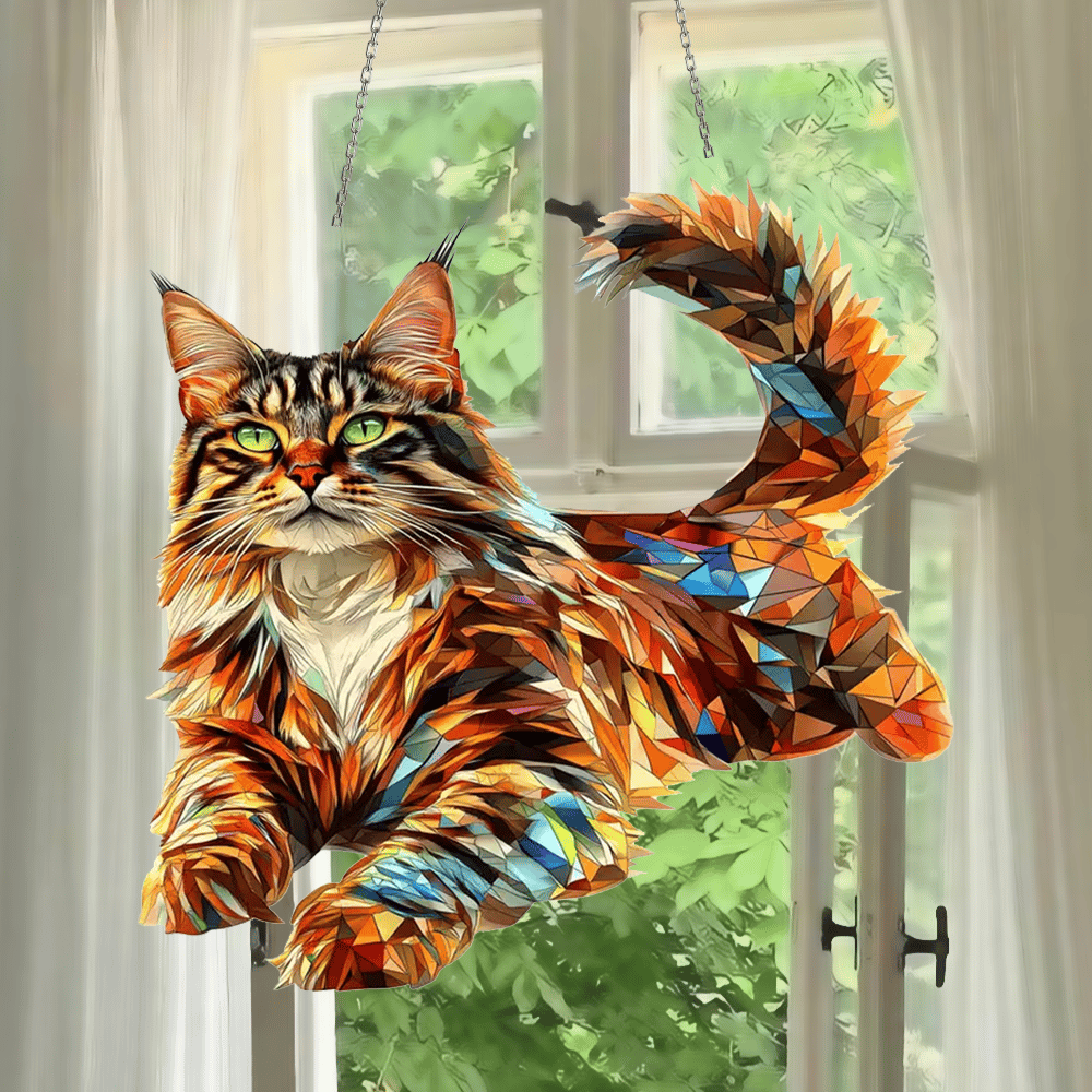 🐱✨ Majestic Maine Coon Stained Art Ornament