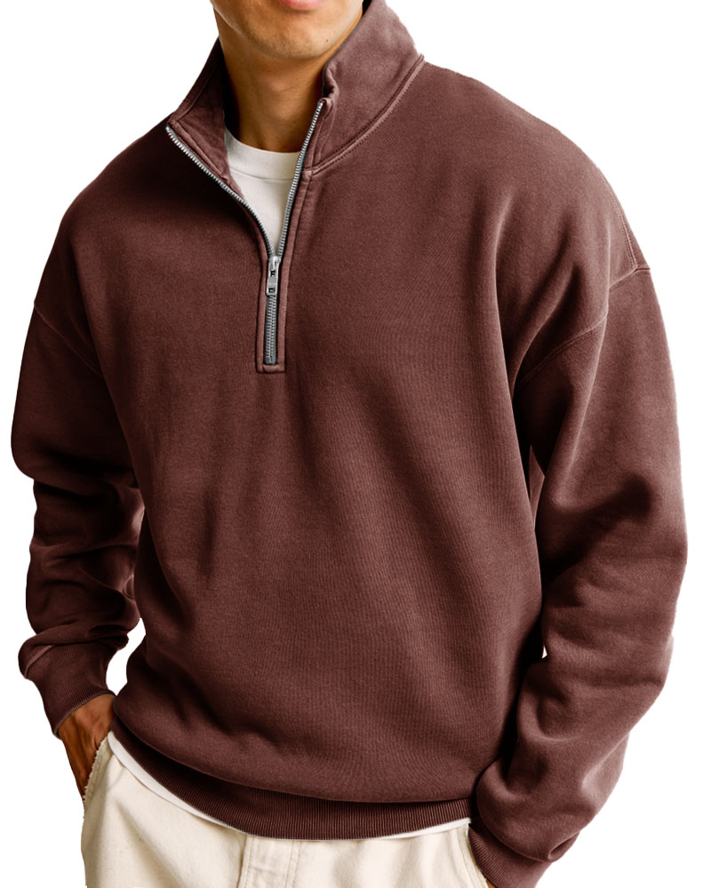 Men's Fashionable Casual Half-Zip Stand Collar Long-Sleeved Sweatshirt