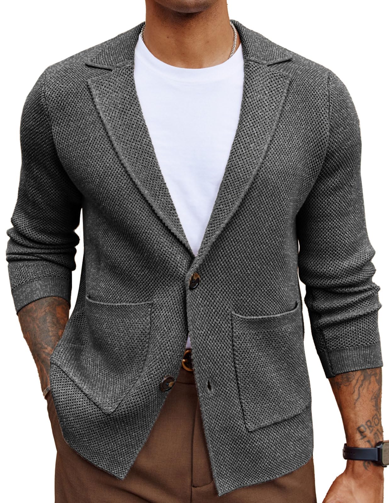 Men's Cardigan Sweater Shawl Collar Button Down Knit Blazer Jacket Knitwear